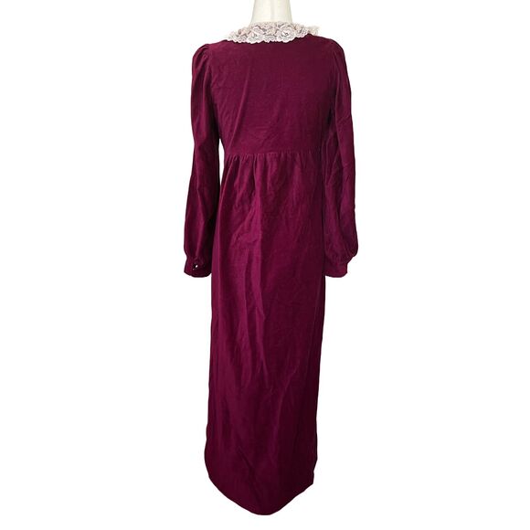 Vintage 70s Witchy Dark Academia Maxi Dress - Velvet Feel, Lace Collar, Boho - Picture 5 of 10